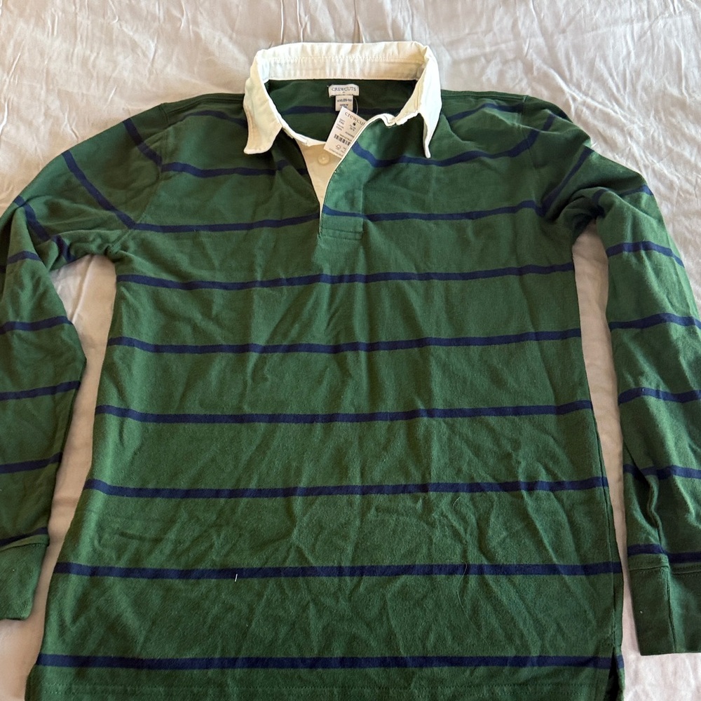 J. Crew Factory Green and Blue Striped Kids Rugby Shirt